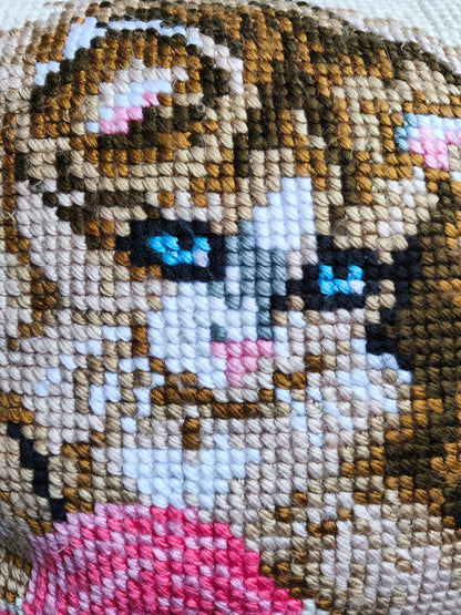 Coussin motif chat en point de croix   Patine