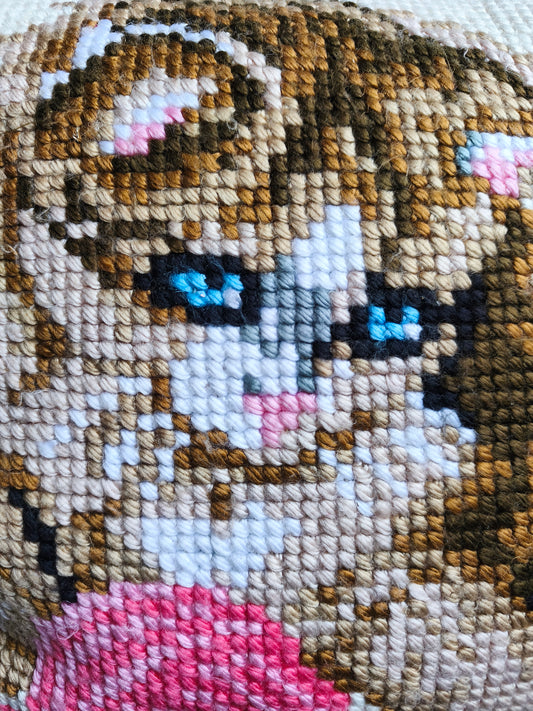 Coussin motif chat en point de croix   Patine