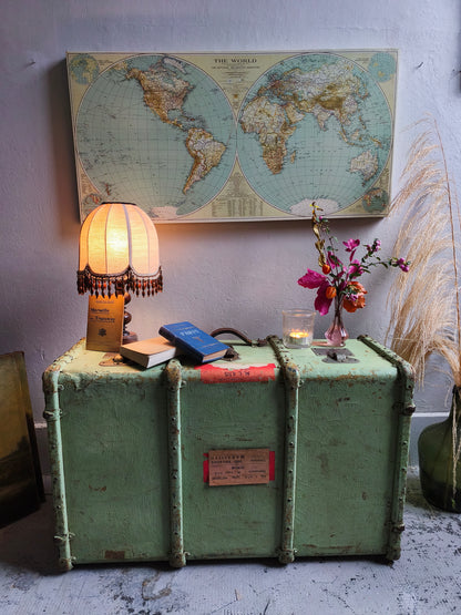 Grande malle de voyage vintage vert d'eau   Patine