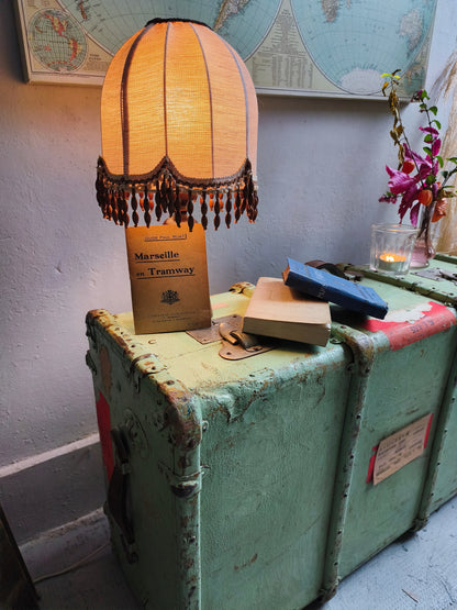 Grande malle de voyage vintage vert d'eau   Patine
