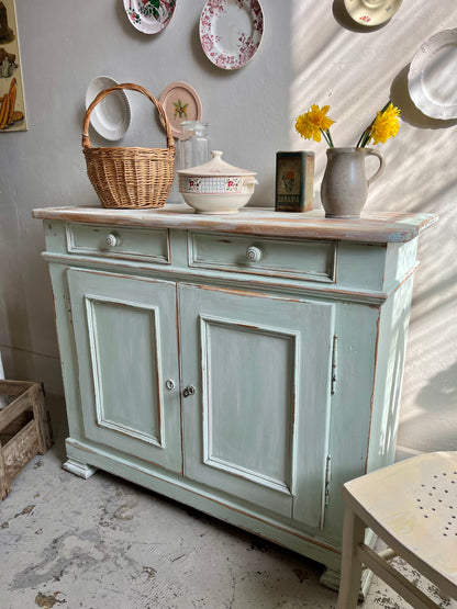 Buffet ancien patiné 2 portes bleu/vert