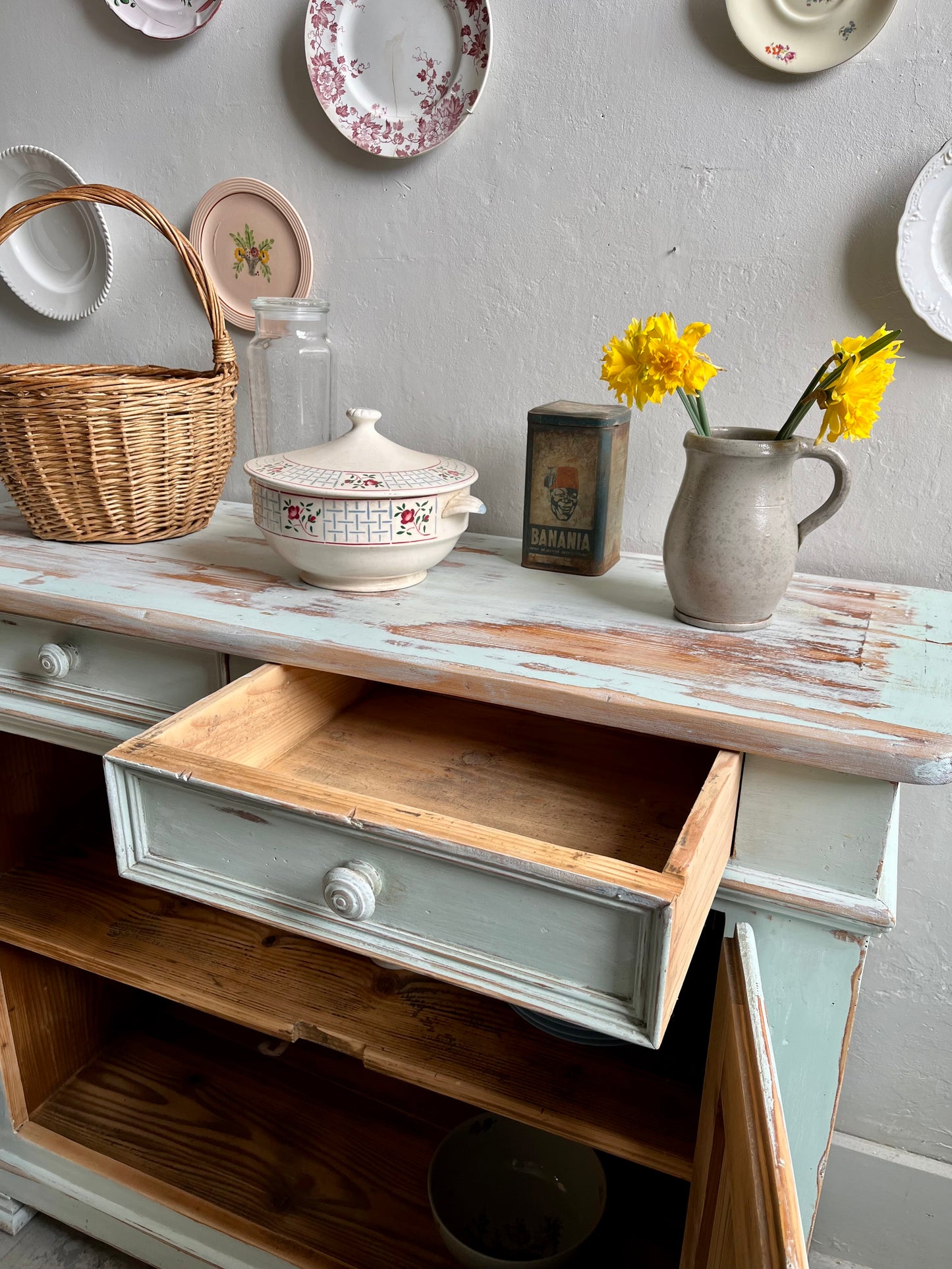 Buffet ancien patiné 2 portes bleu/vert