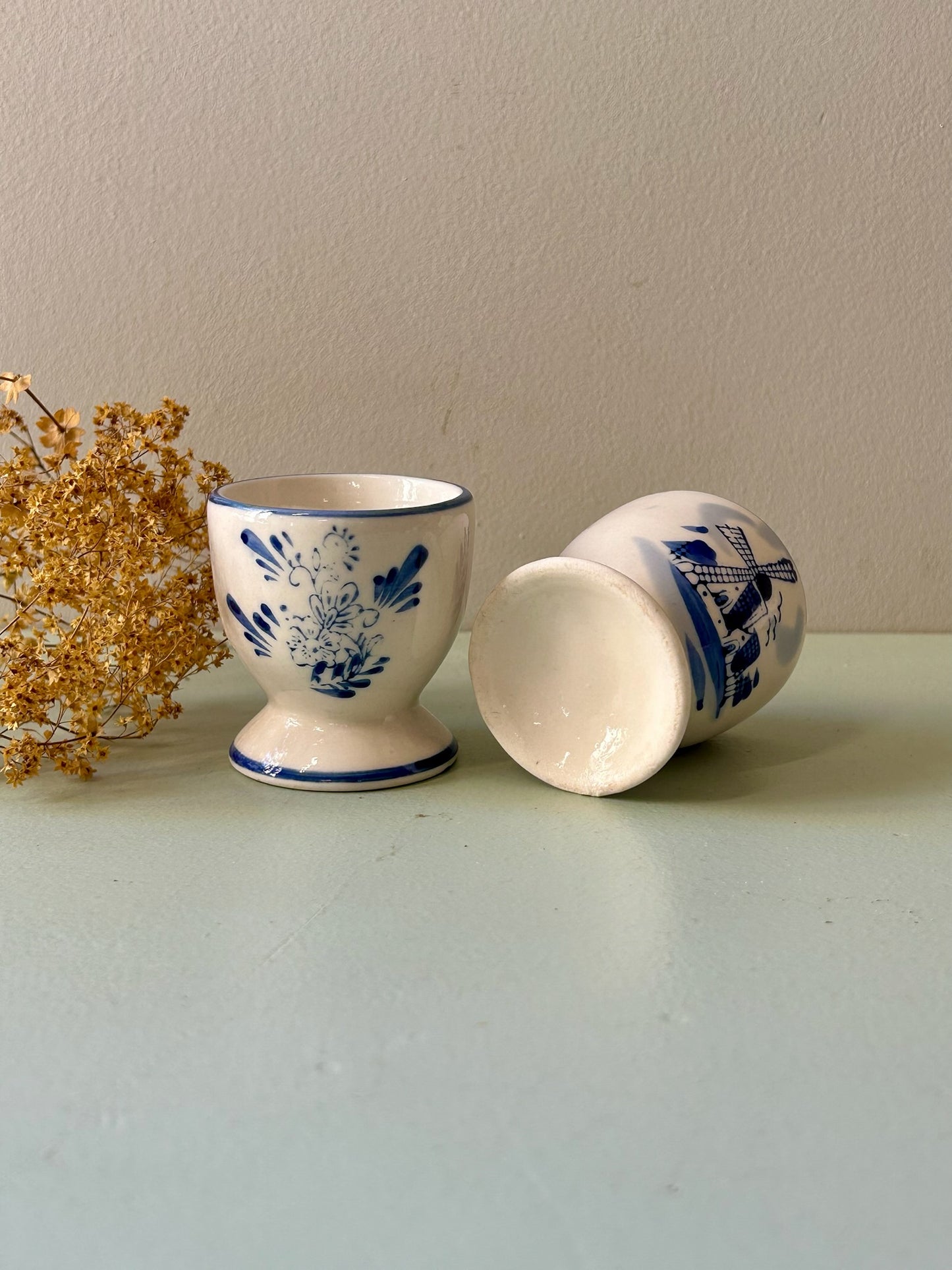 Coquetiers en faïence bleus-lot de 2