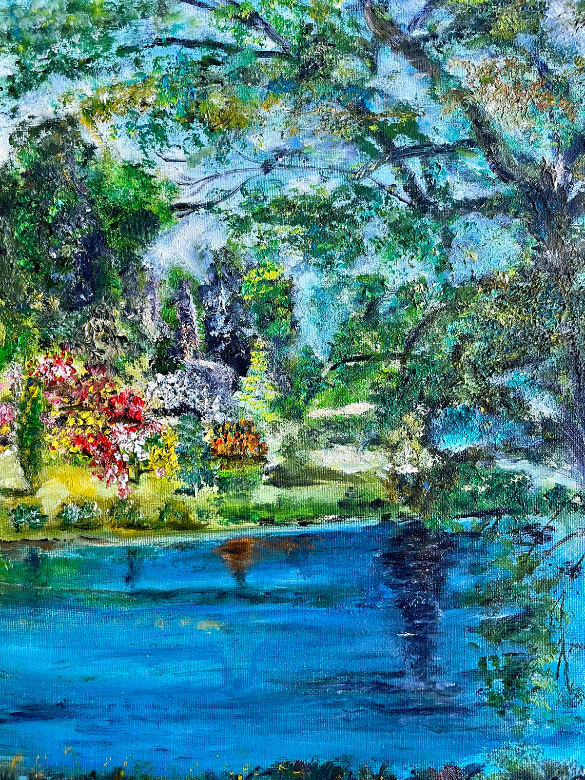Toile peint à la main paysage coloré   Patine