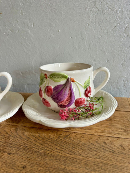 Tasses en barbotine avec coupelle - lot de 2   Patine