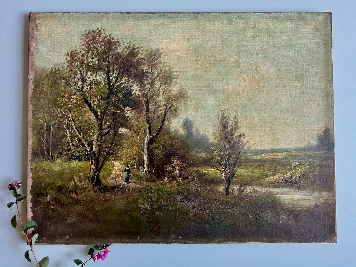 Toile peint à la main paysage   Patine