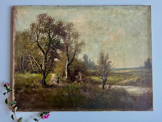 Toile peint à la main paysage   Patine