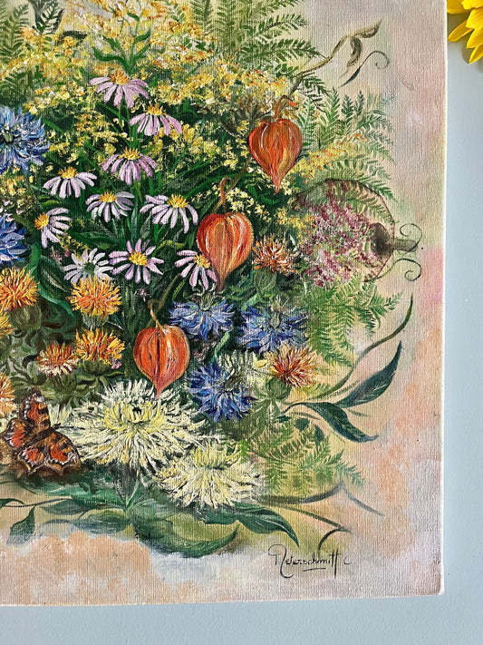 Peinture sur toile florale  Décoration Patine