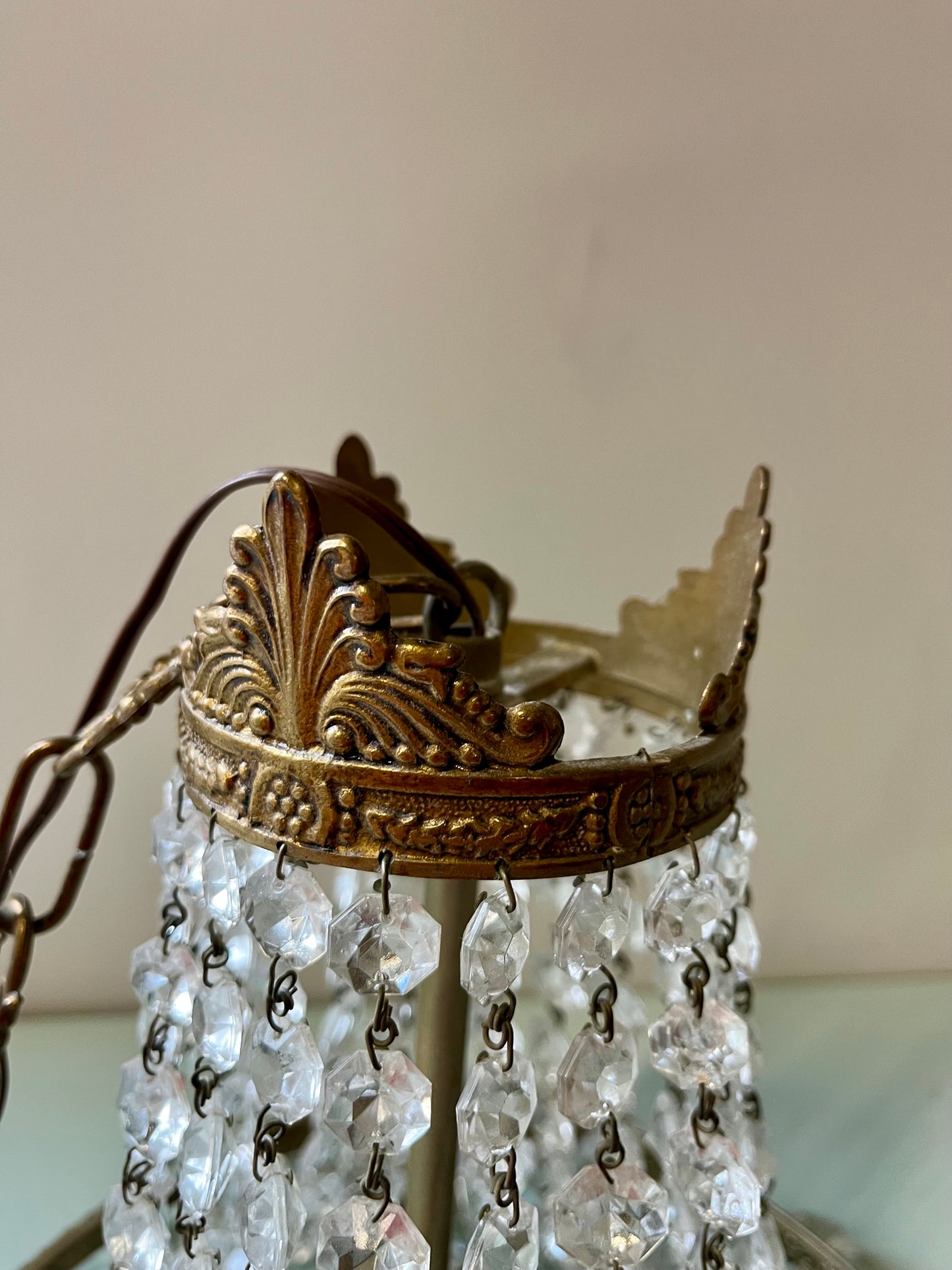 Lustre montgolfière à pampilles vintage