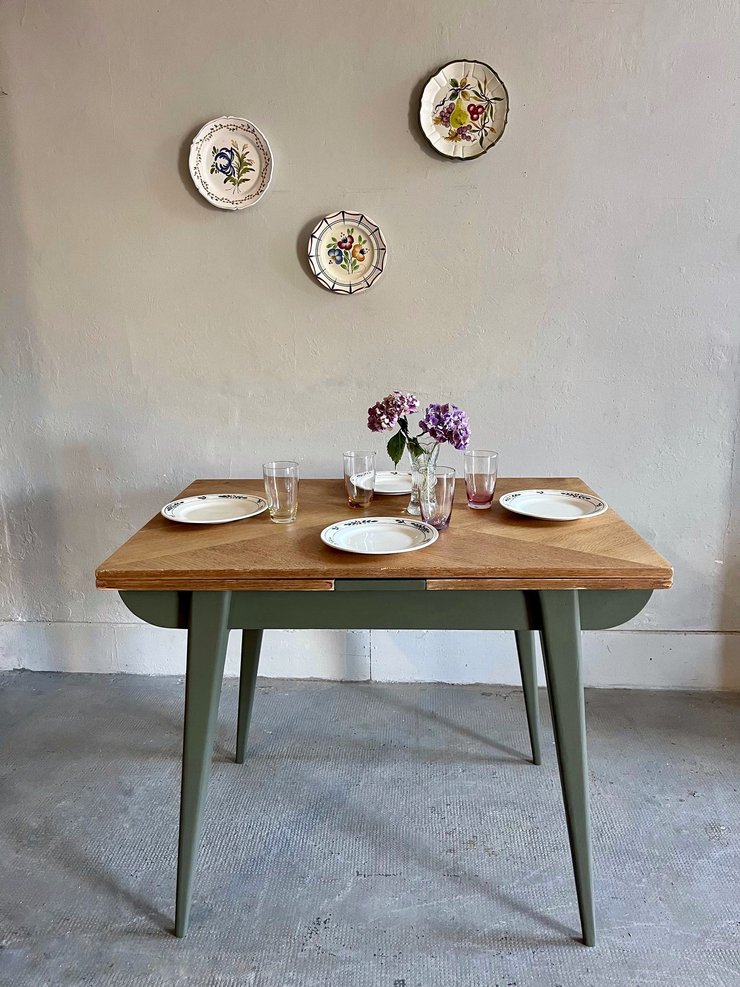 Table pieds compas avec allonges  Meubles Patine