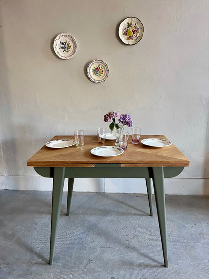 Table pieds compas avec allonges  Meubles Patine