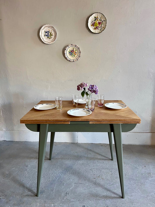 Table pieds compas avec allonges  Meubles Patine