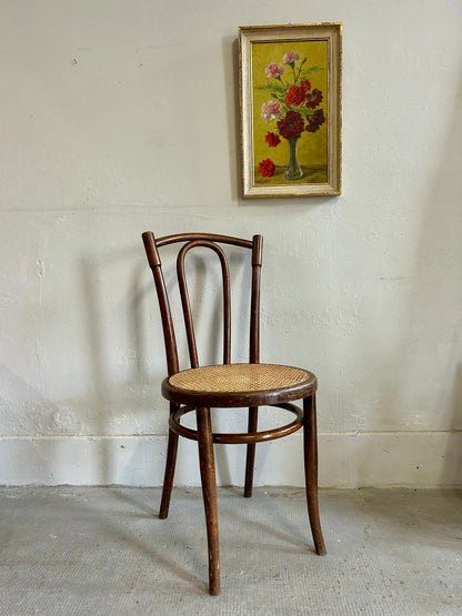 Chaise bistrot bois courbe assise cannage - type Thonet   Patine