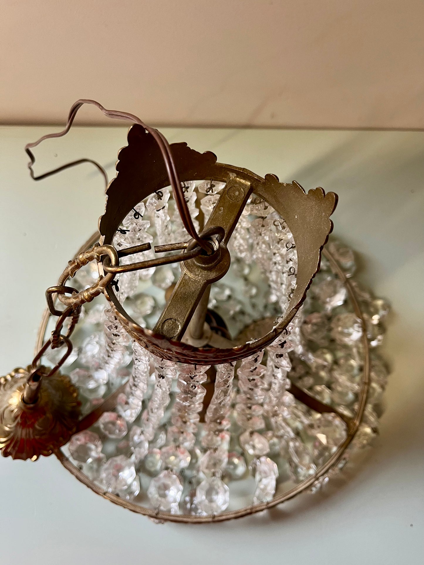 Lustre montgolfière à pampilles vintage