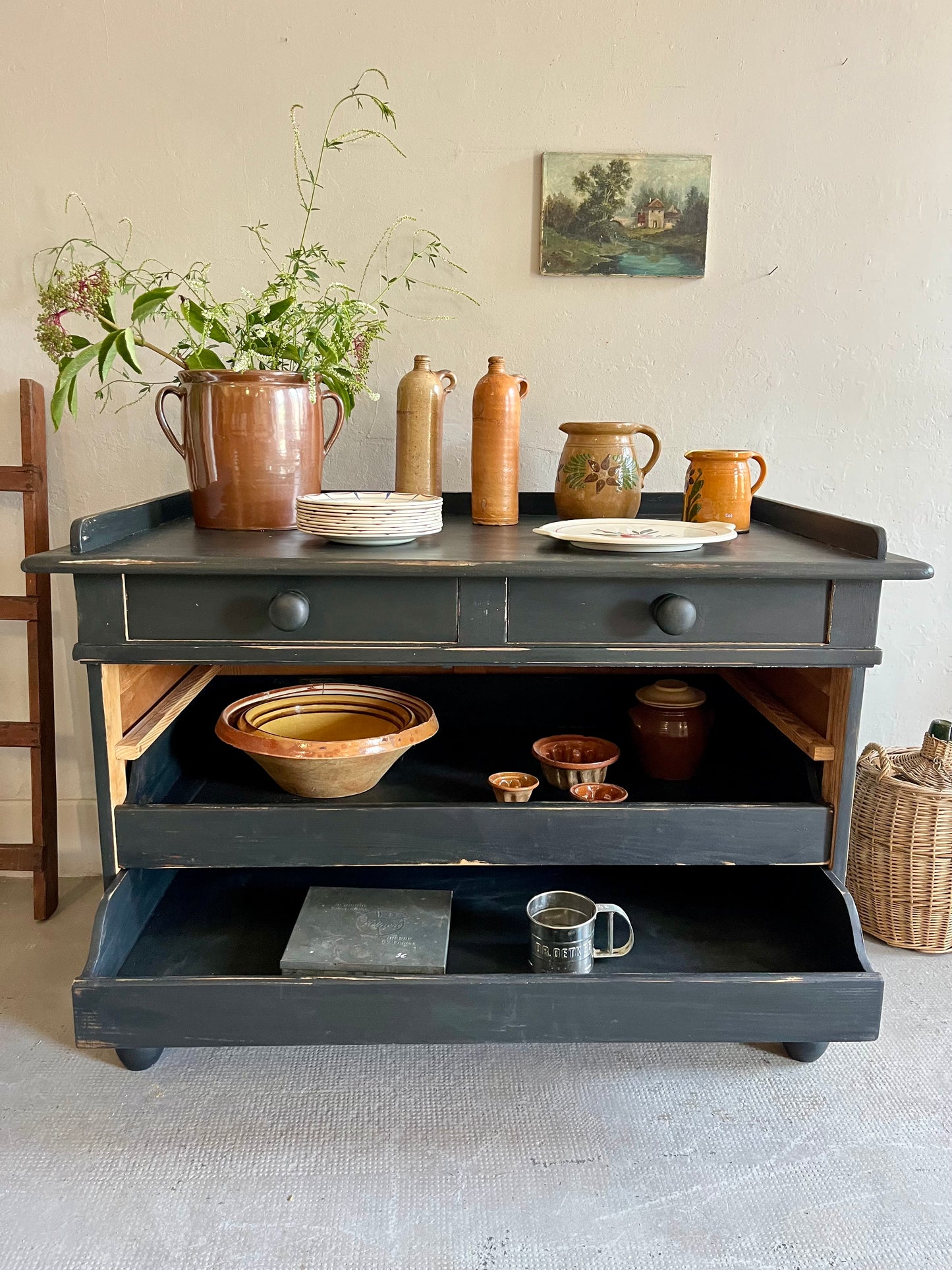 Buffet patiné noir ancien  Meubles Patine