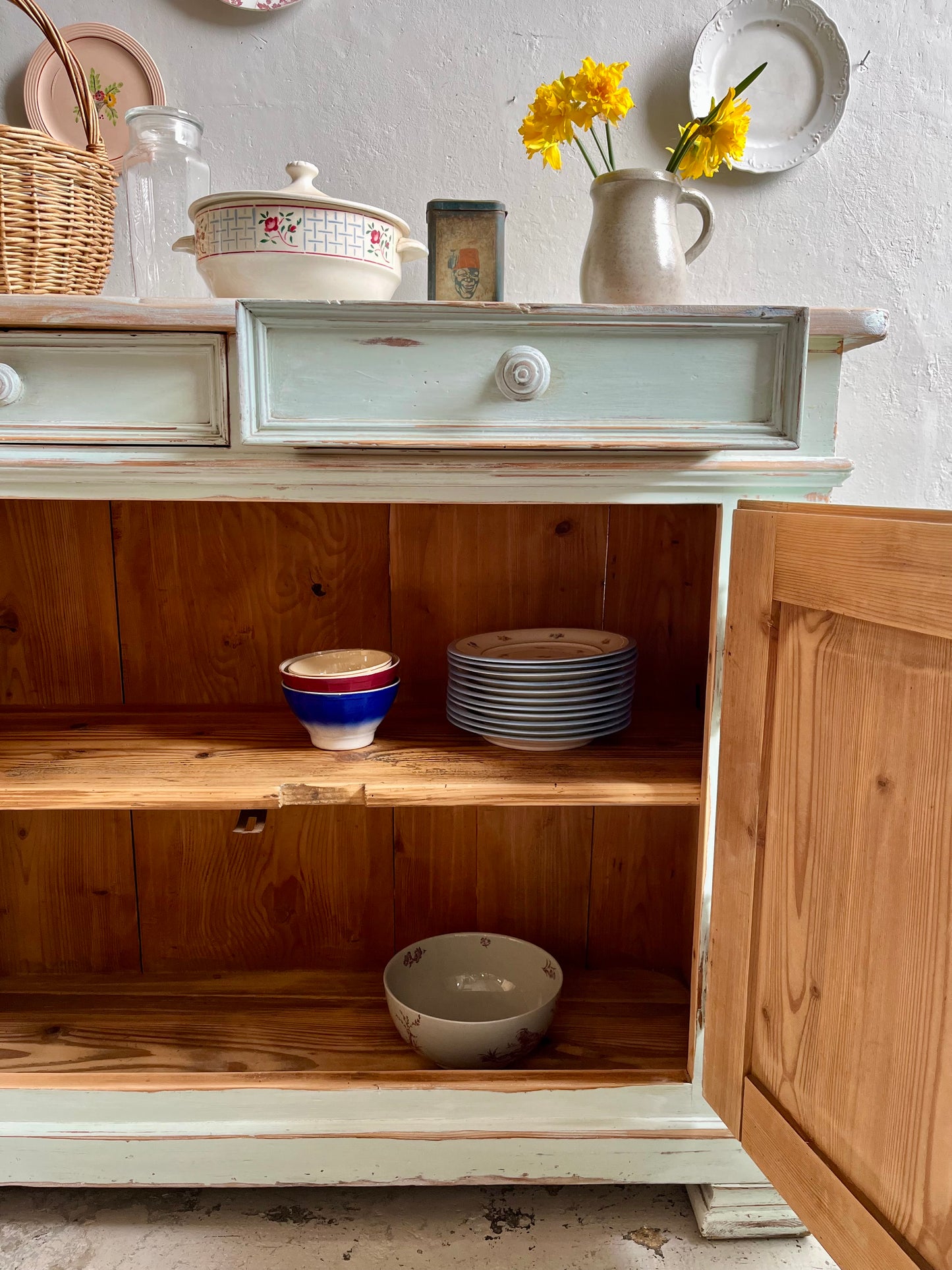 Buffet ancien patiné 2 portes bleu/vert