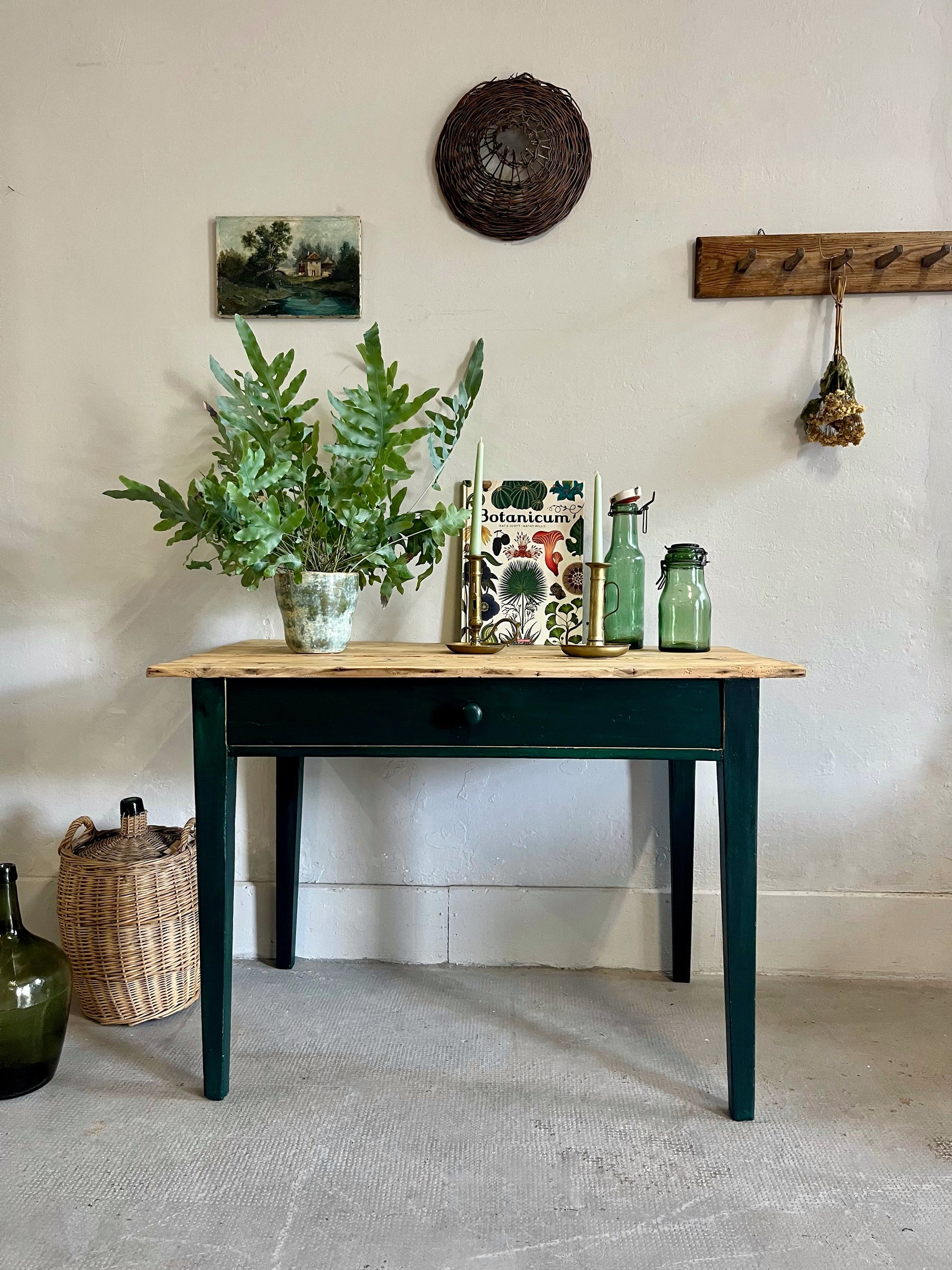 Table de ferme ancienne patinée vert   Patine