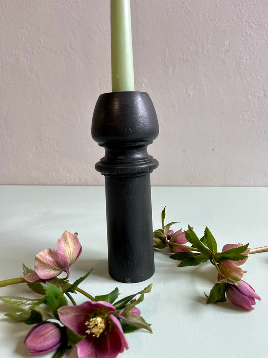 Bougeoir en bois tourné noir petit modèle