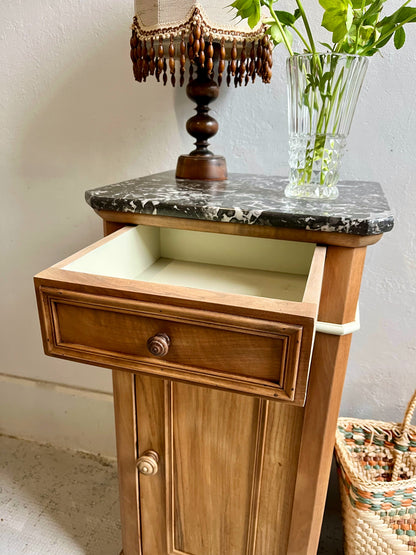 Chevet ancien placage noyer plateau en marbre