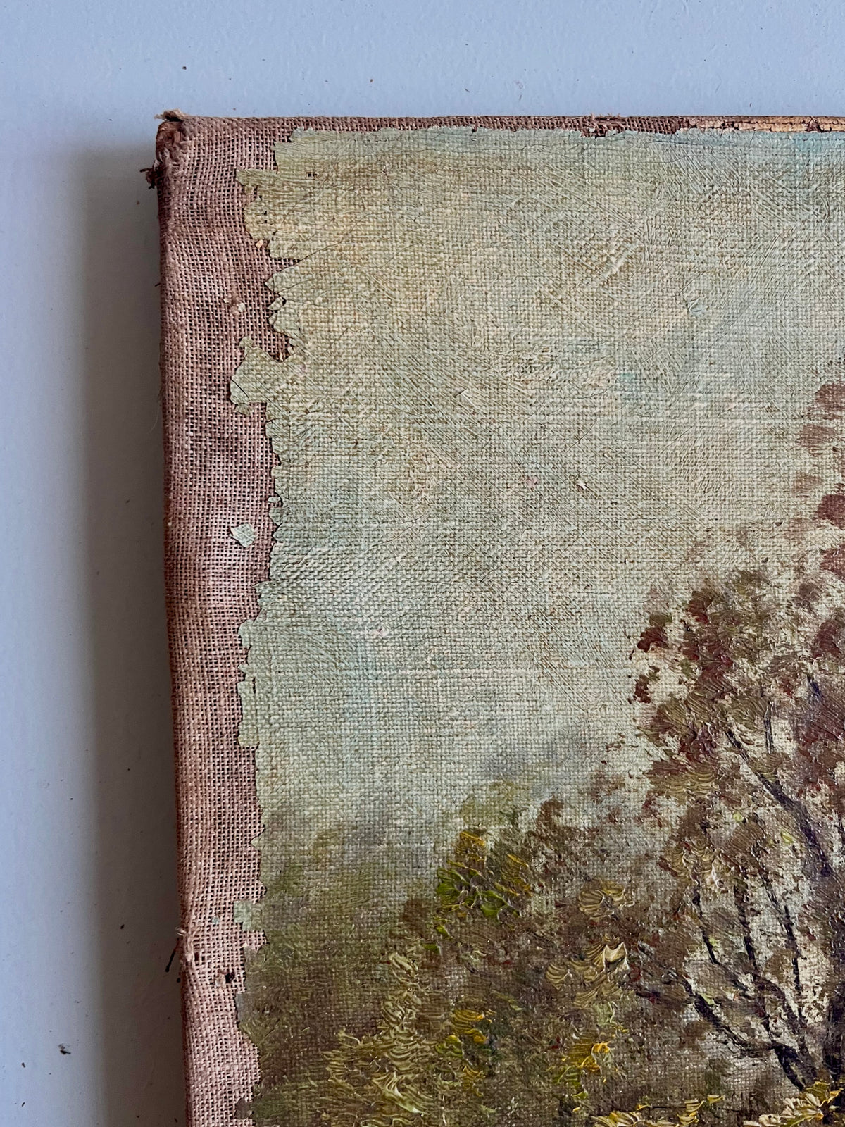 Toile peint à la main paysage   Patine