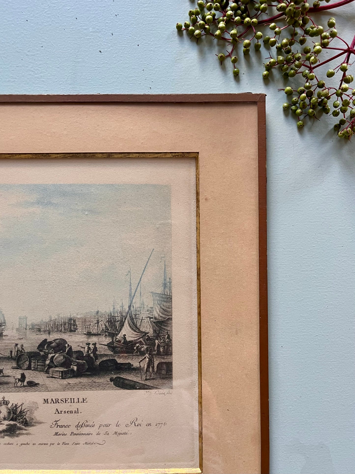 Gravure sous cadre « le port de Marseille »  Décoration Patine