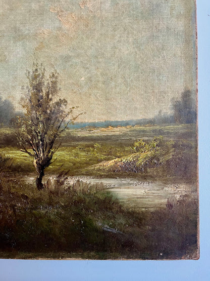 Toile peint à la main paysage   Patine