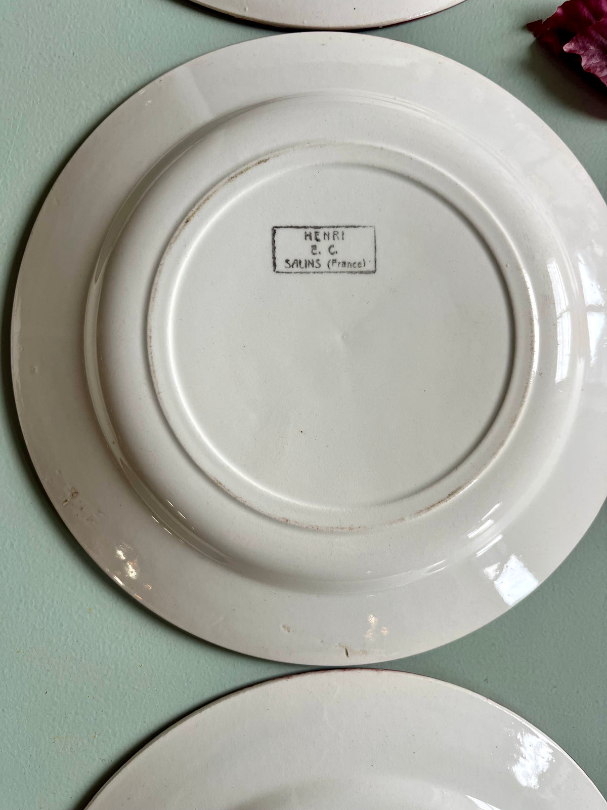 Assiettes anciennes Henri E.C. Salins – Lot de 6  Vaisselle Patine