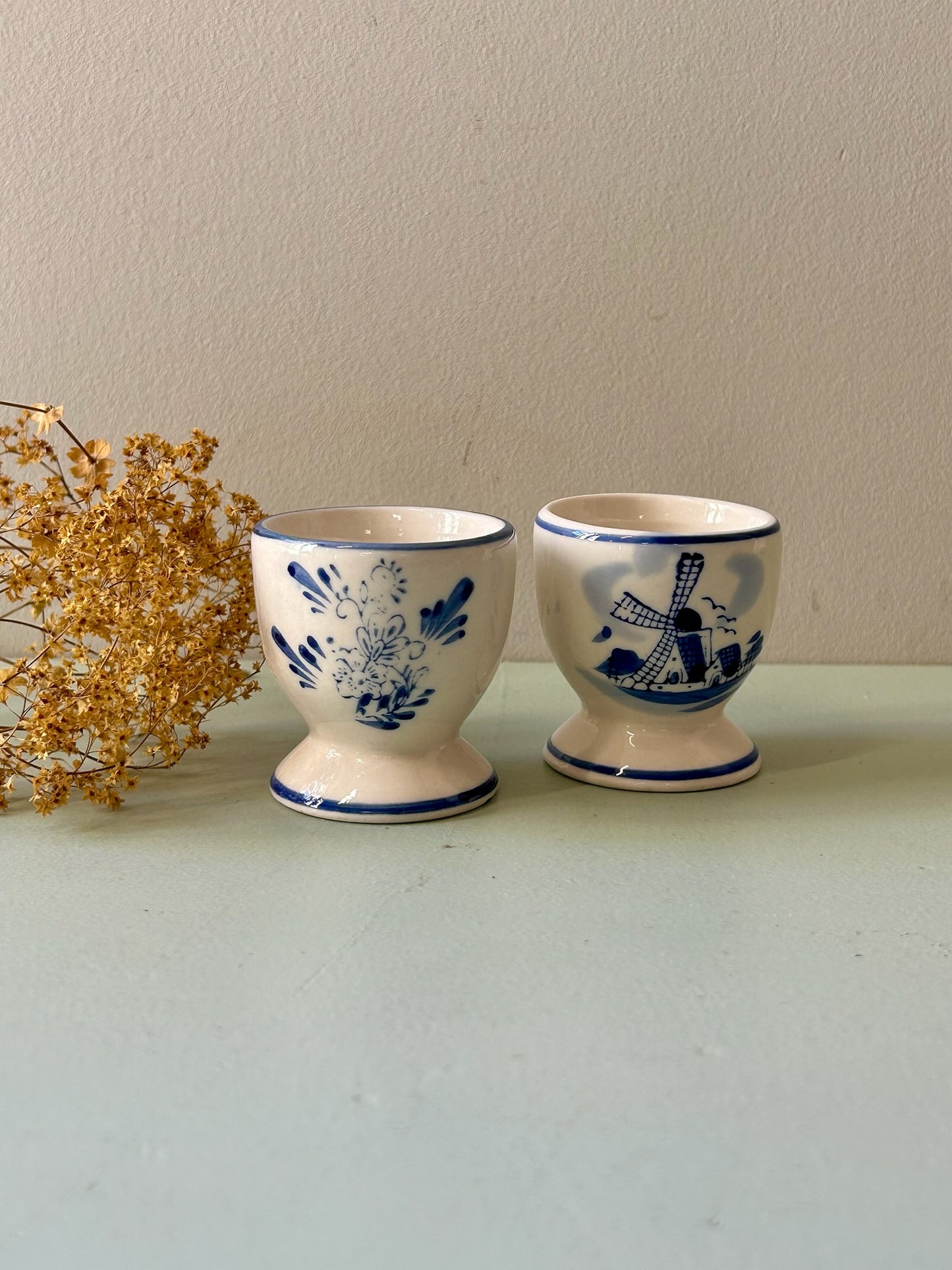 Coquetiers en faïence bleus-lot de 2