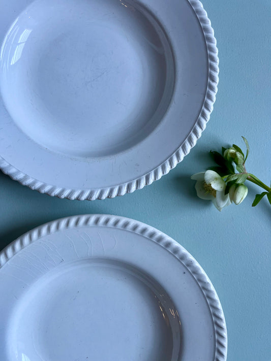 Assiettes creuses en faïence blanche-lot de 2