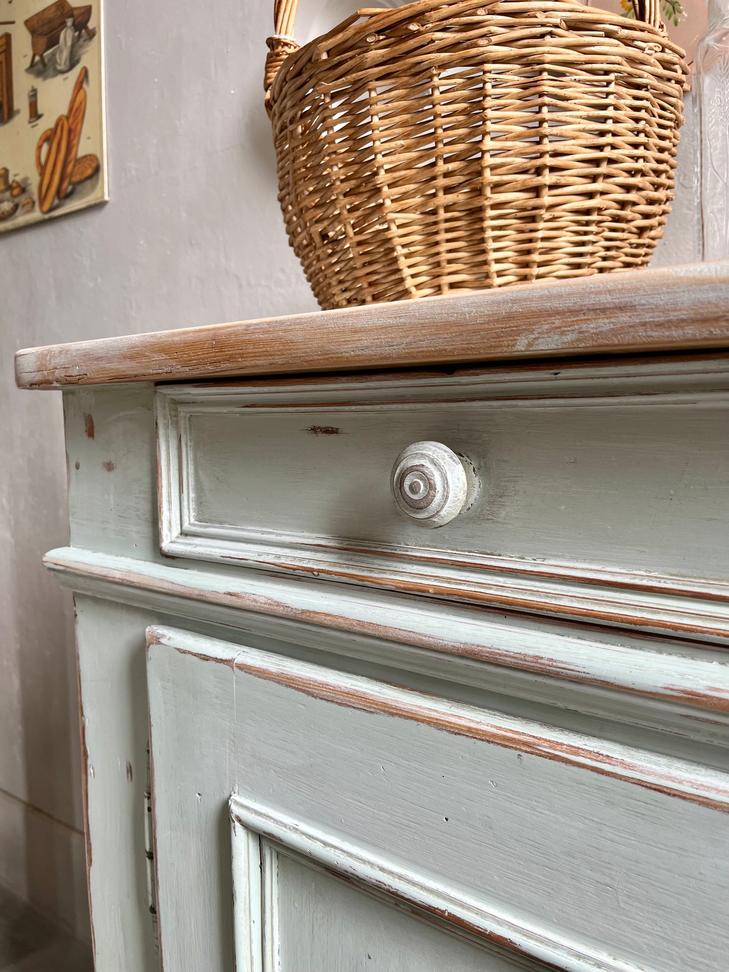 Buffet ancien patiné 2 portes bleu/vert