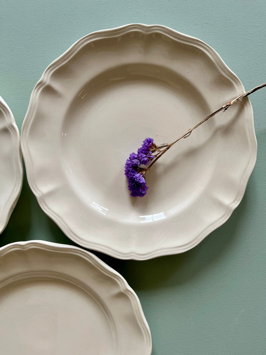 Assiettes plates Sarreguemines beige- lot de 3   Patine