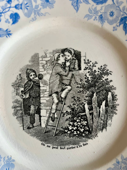 Assiette parlante ancienne Niderviller – Décor bleu fleuri  Vaisselle Patine