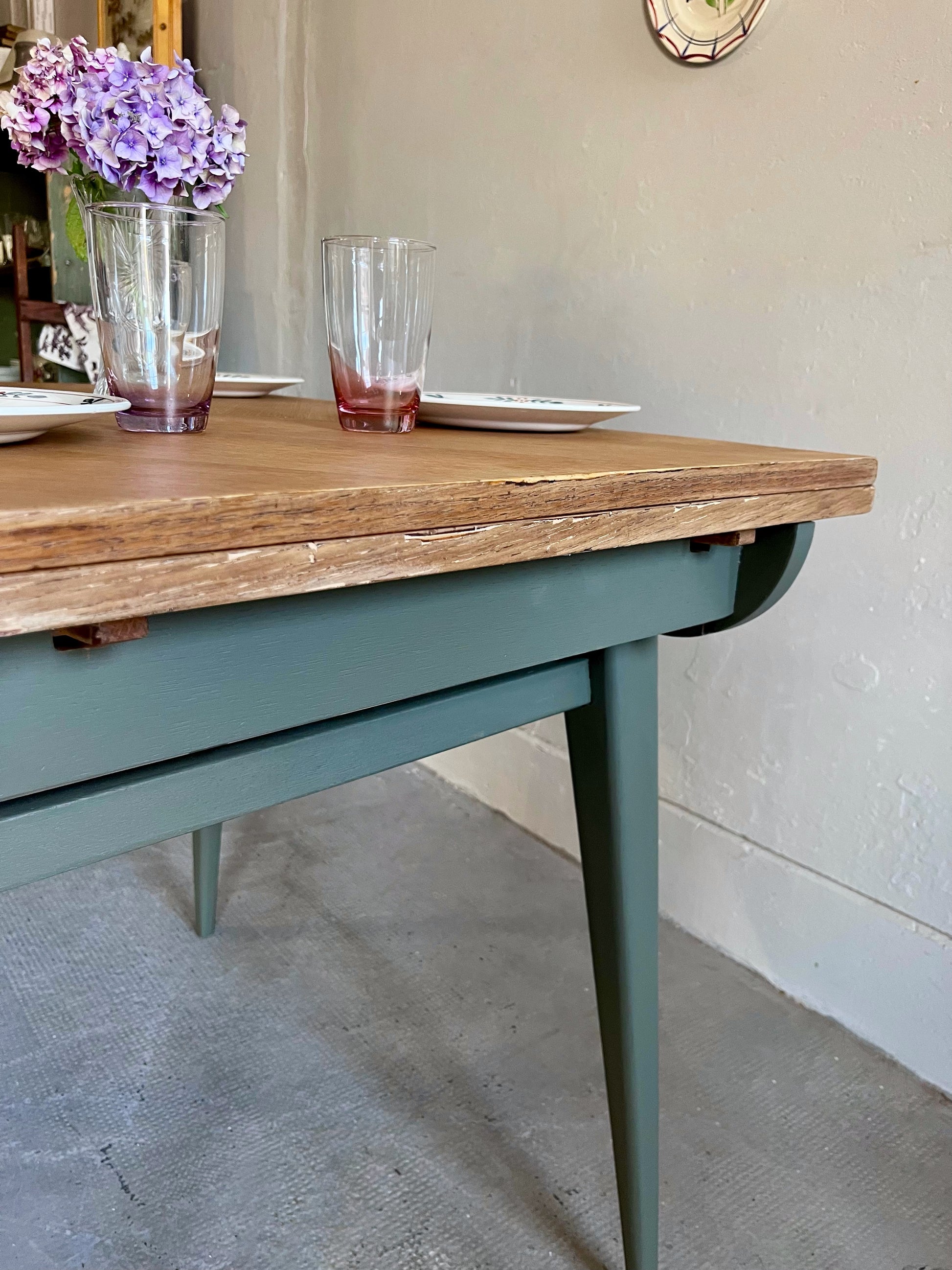 Table pieds compas avec allonges  Meubles Patine