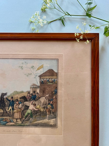 Lithographie en couleur Carle Vernet - Debucourt - « Les suites d’une course »
