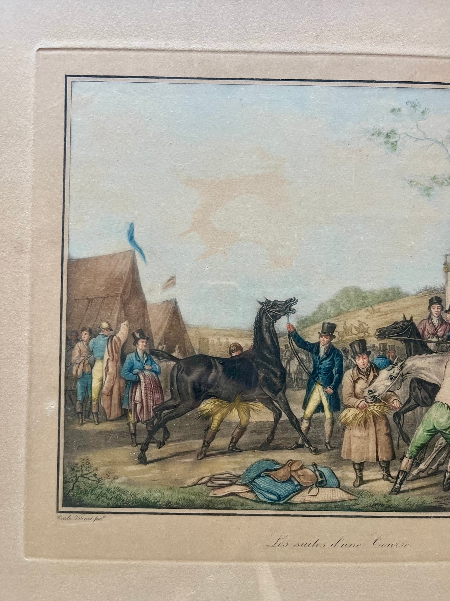 Lithographie en couleur Carle Vernet - Debucourt - « Les suites d’une course »