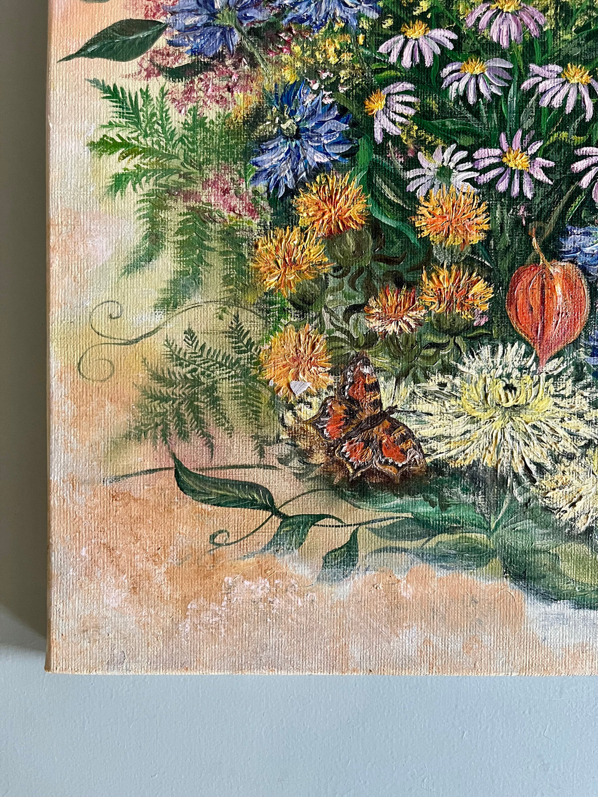 Peinture sur toile florale  Décoration Patine