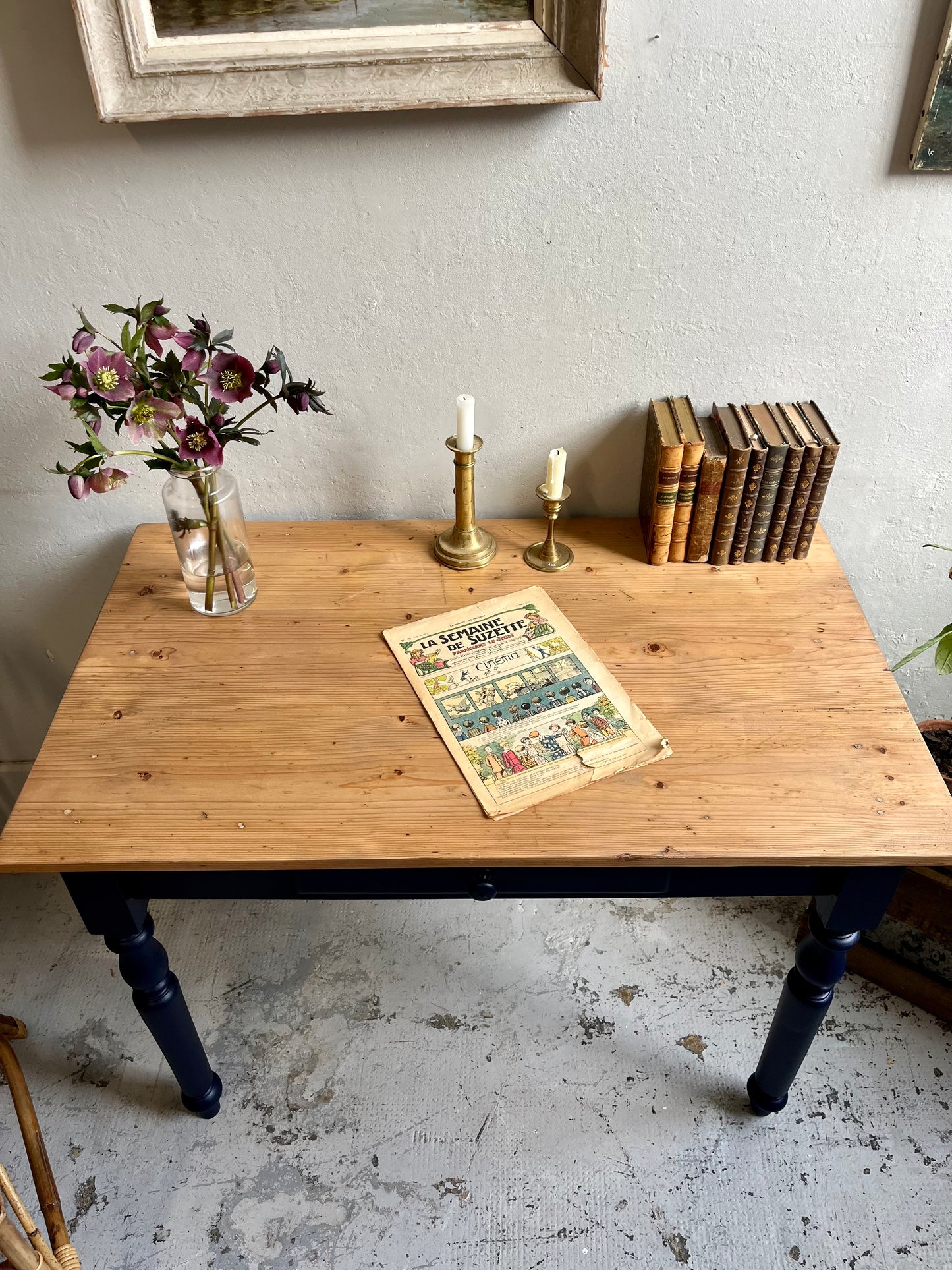 Bureau/table bleu nuit et bois