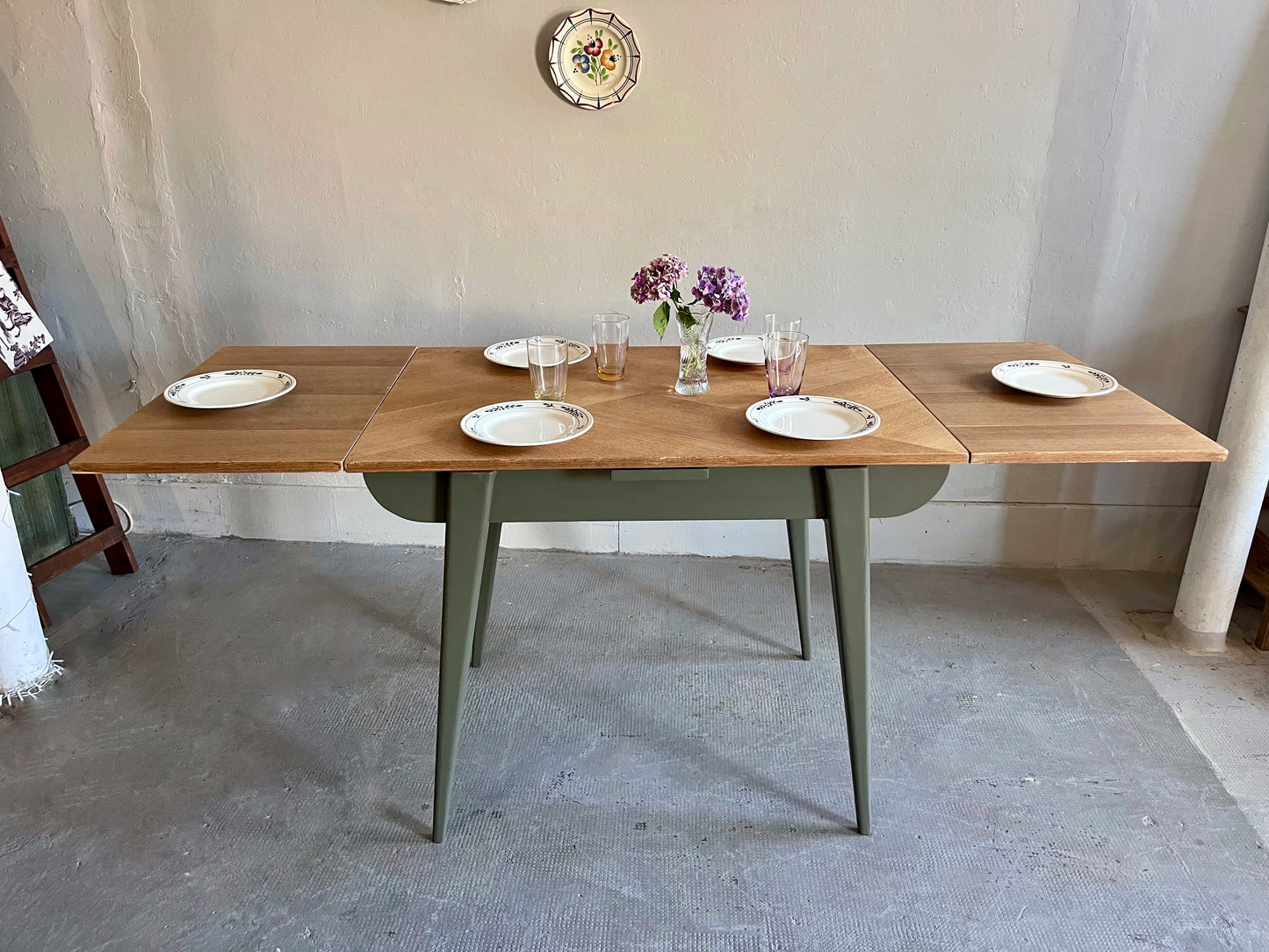 Table pieds compas avec allonges  Meubles Patine
