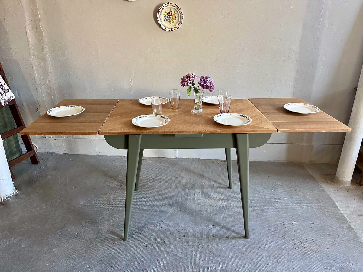 Table pieds compas avec allonges  Meubles Patine