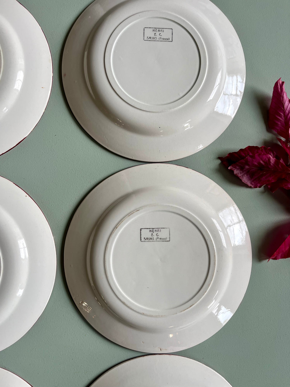 Assiettes anciennes Henri E.C. Salins – Lot de 6  Vaisselle Patine