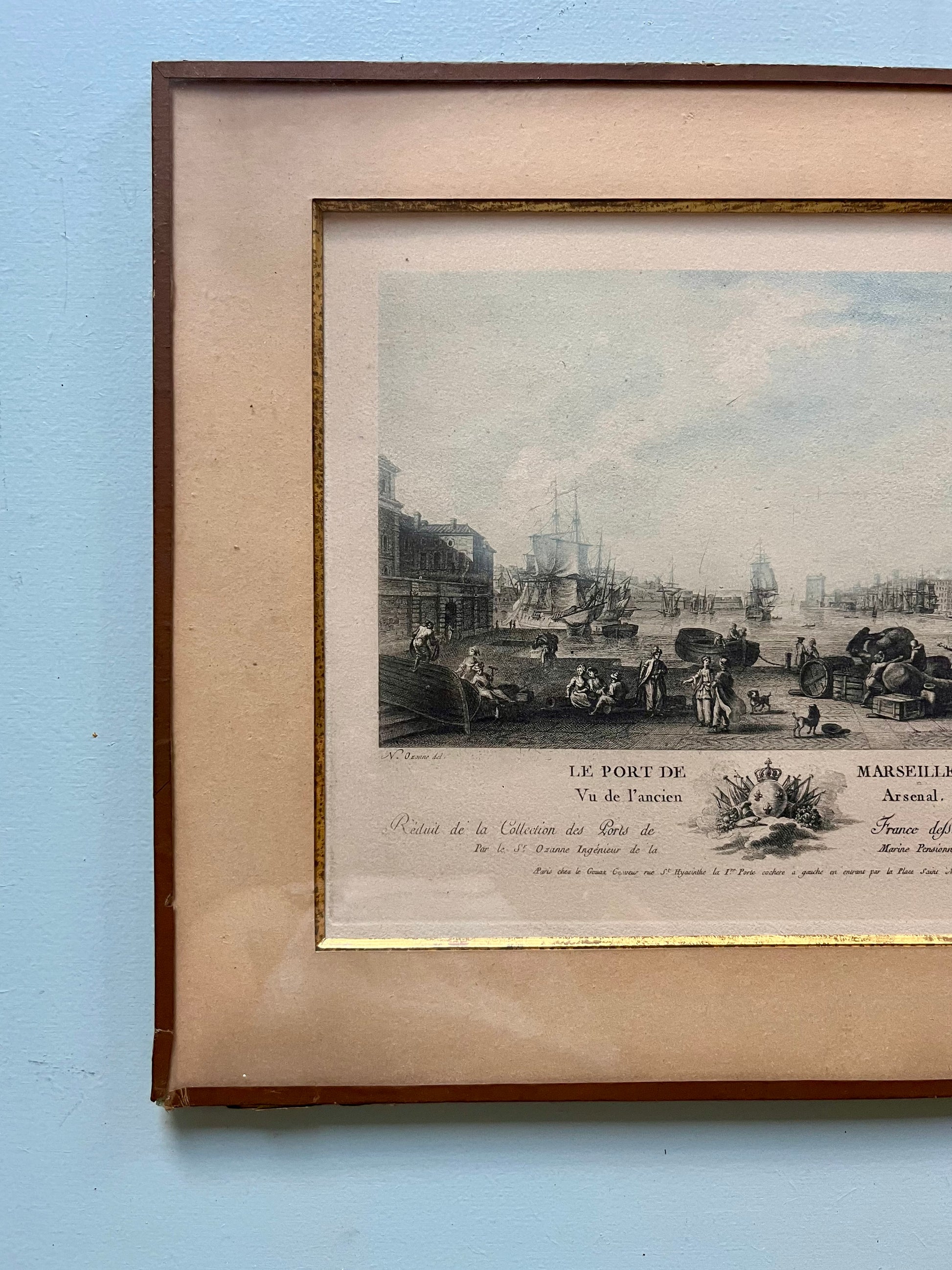 Gravure sous cadre « le port de Marseille »  Décoration Patine