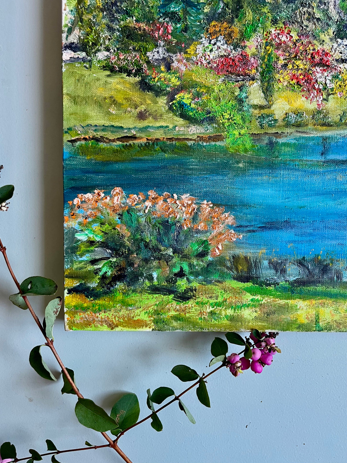 Toile peint à la main paysage coloré   Patine