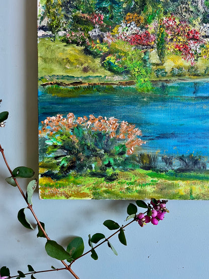 Toile peint à la main paysage coloré   Patine