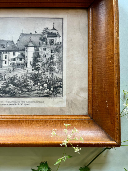 Lithographie numéroté de Elgelmann « intérieur du château de Lenzbourg »