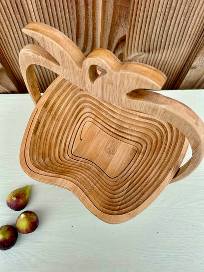 Corbeille à fruits pomme en bois pliable   Patine