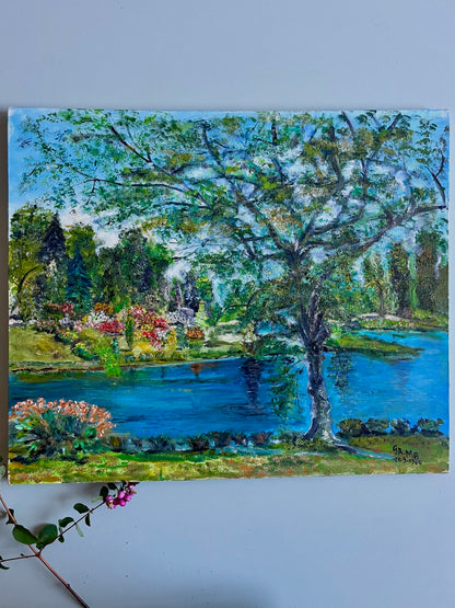 Toile peint à la main paysage coloré   Patine