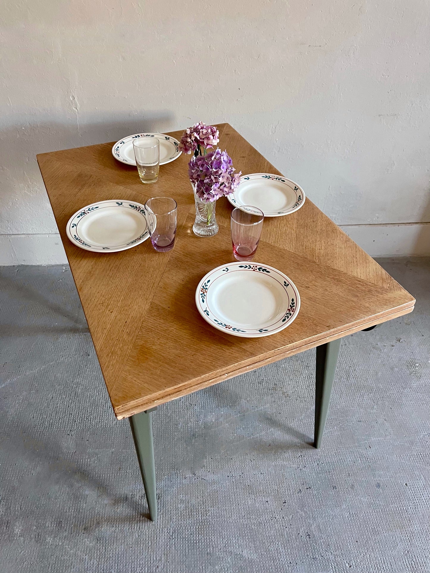 Table pieds compas avec allonges  Meubles Patine