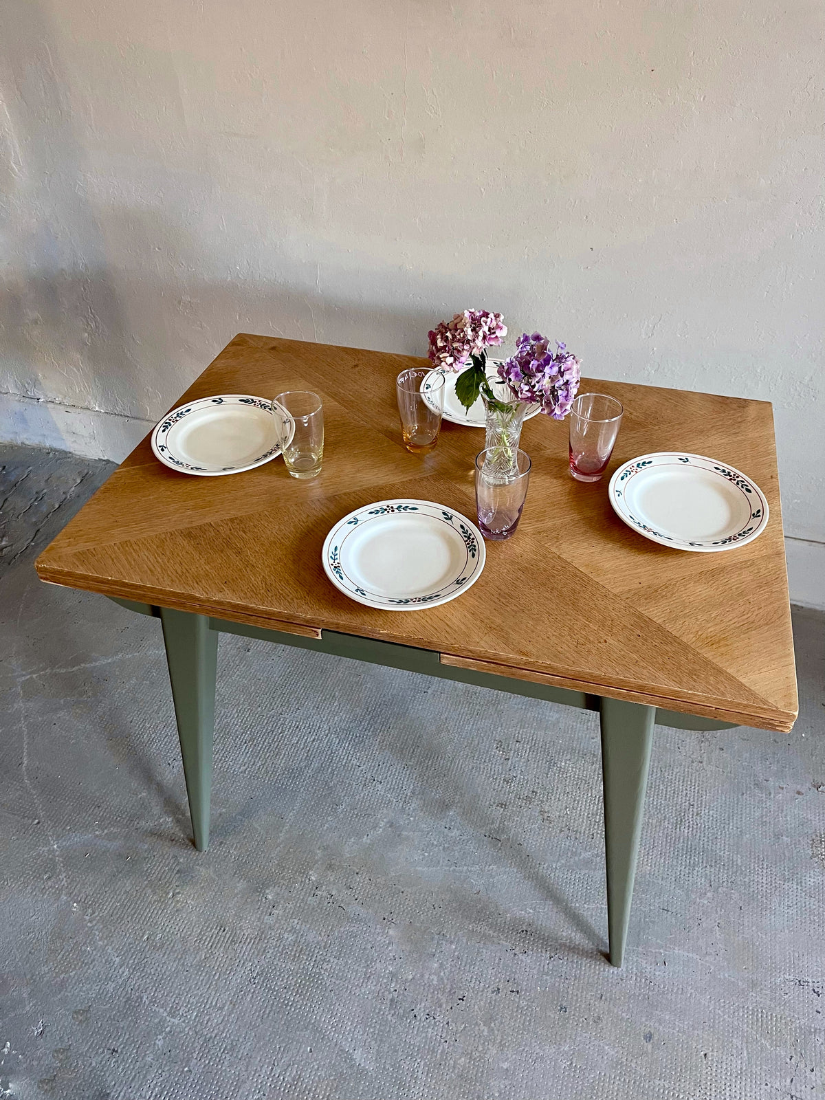 Table pieds compas avec allonges  Meubles Patine