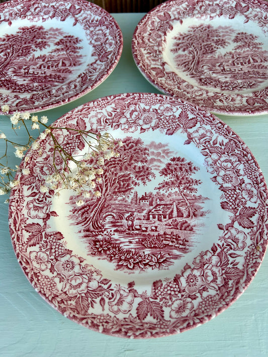Assiettes à dessert décor rouge style anglais - lot de 3