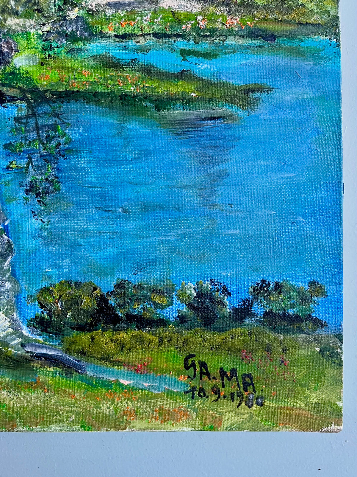 Toile peint à la main paysage coloré   Patine